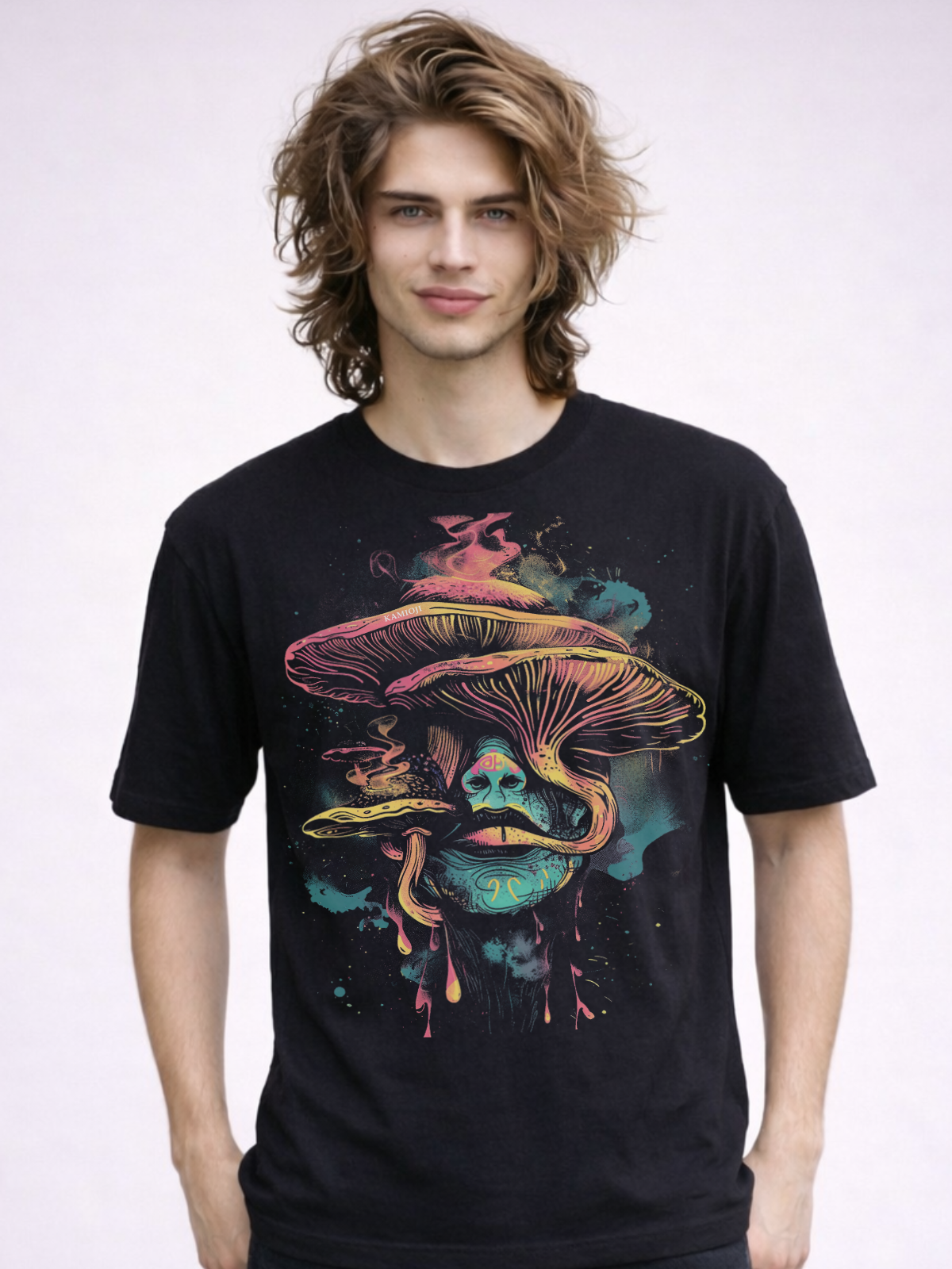 Trippy cosmic mushroom t shirt, unisex fit.