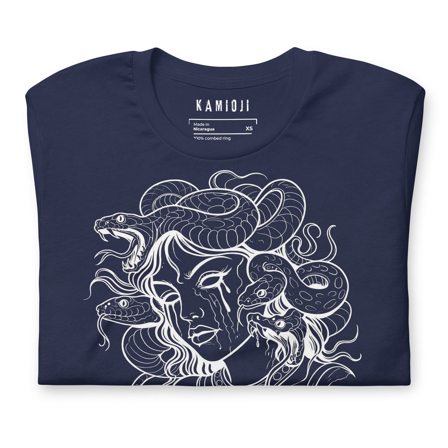 Unisex alternative t shirt with Medusa design and dark illustrative style.