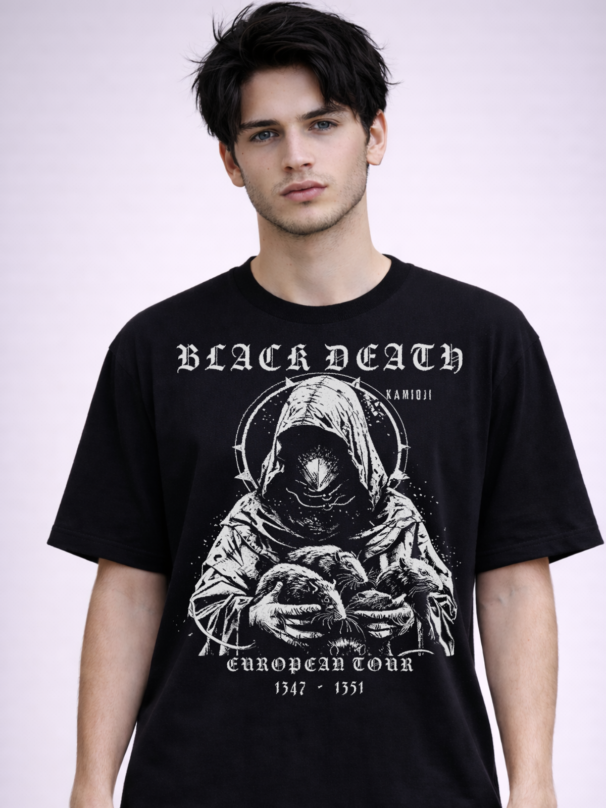 Unisex gothic t shirt inspired by medieval plague imagery and dark European history.