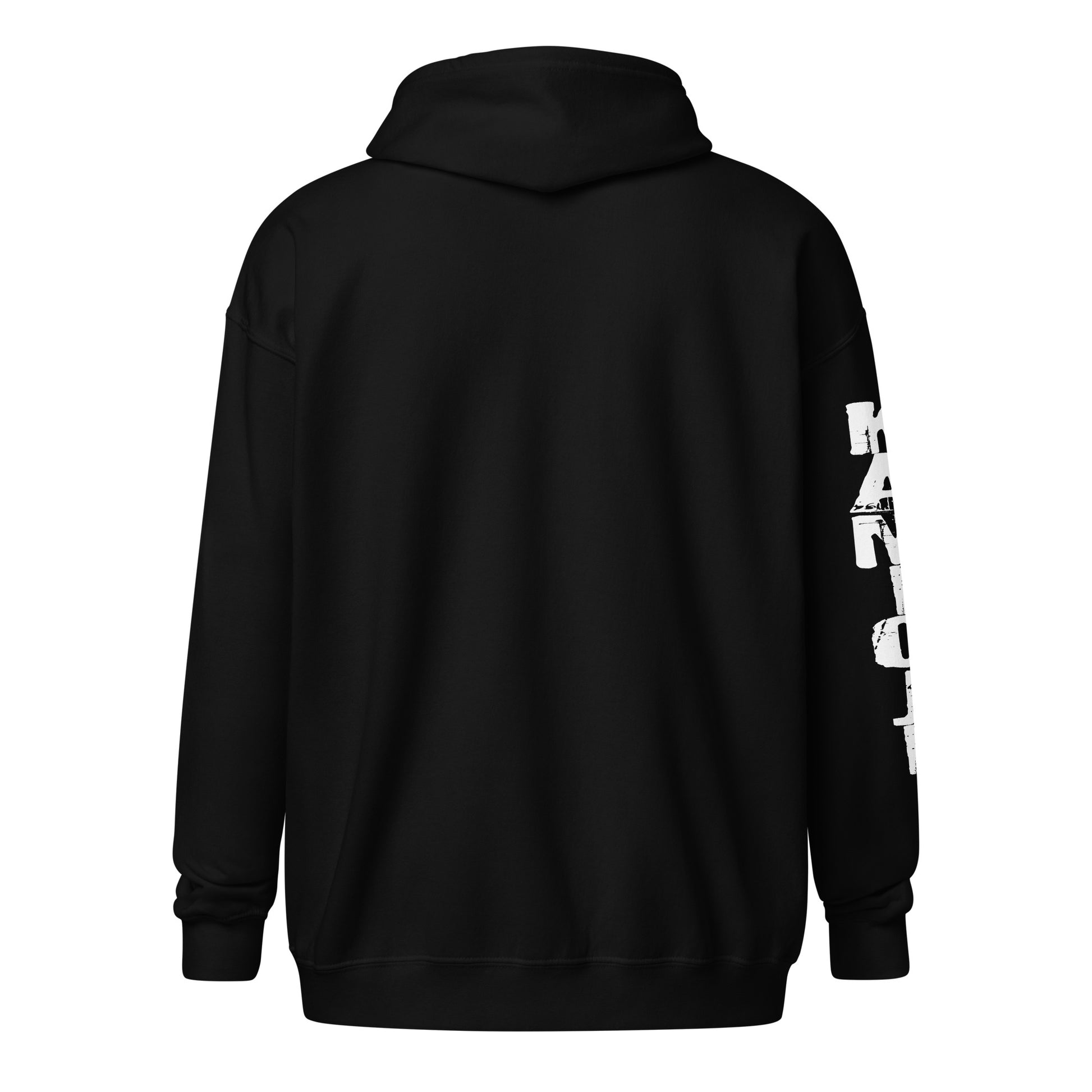 Zip hoodie with cryptid chest graphic inspired by Bigfoot, Nessie, Mothman, Jersey Devil, and classic monster folklore. | Colour: Black