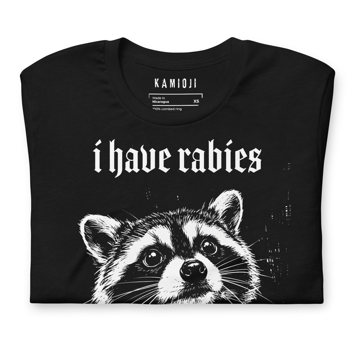 Dark humor raccoon graphic tee with expressive trash panda artwork and bold meme-inspired typography | Colour: Black