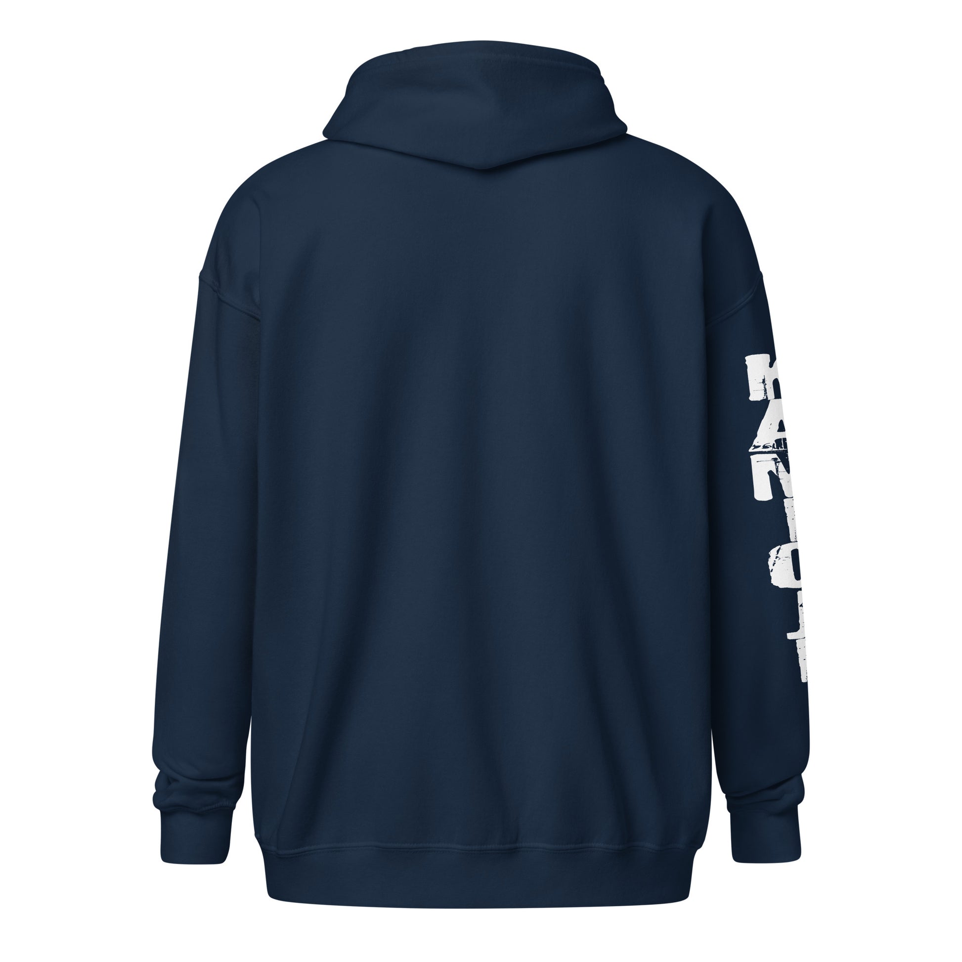 Horror folklore zip hoodie showcasing a group of famous cryptids including Bigfoot, Nessie, Mothman, and Jersey Devil. | Colour: Navy