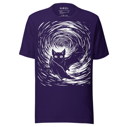 dark fantasy bat shirt with monochrome spiral art and wide eyed bat graphic