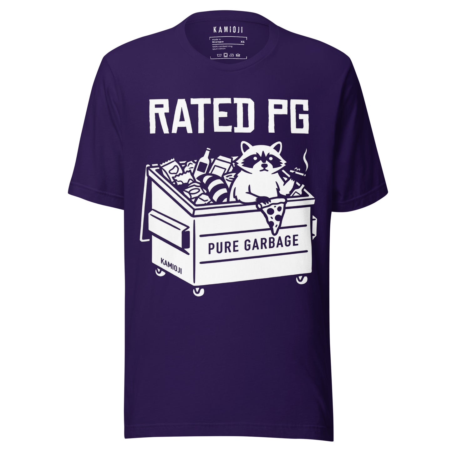 Humorous raccoon shirt with dumpster diving trash panda artwork and Pure Garbage slogan