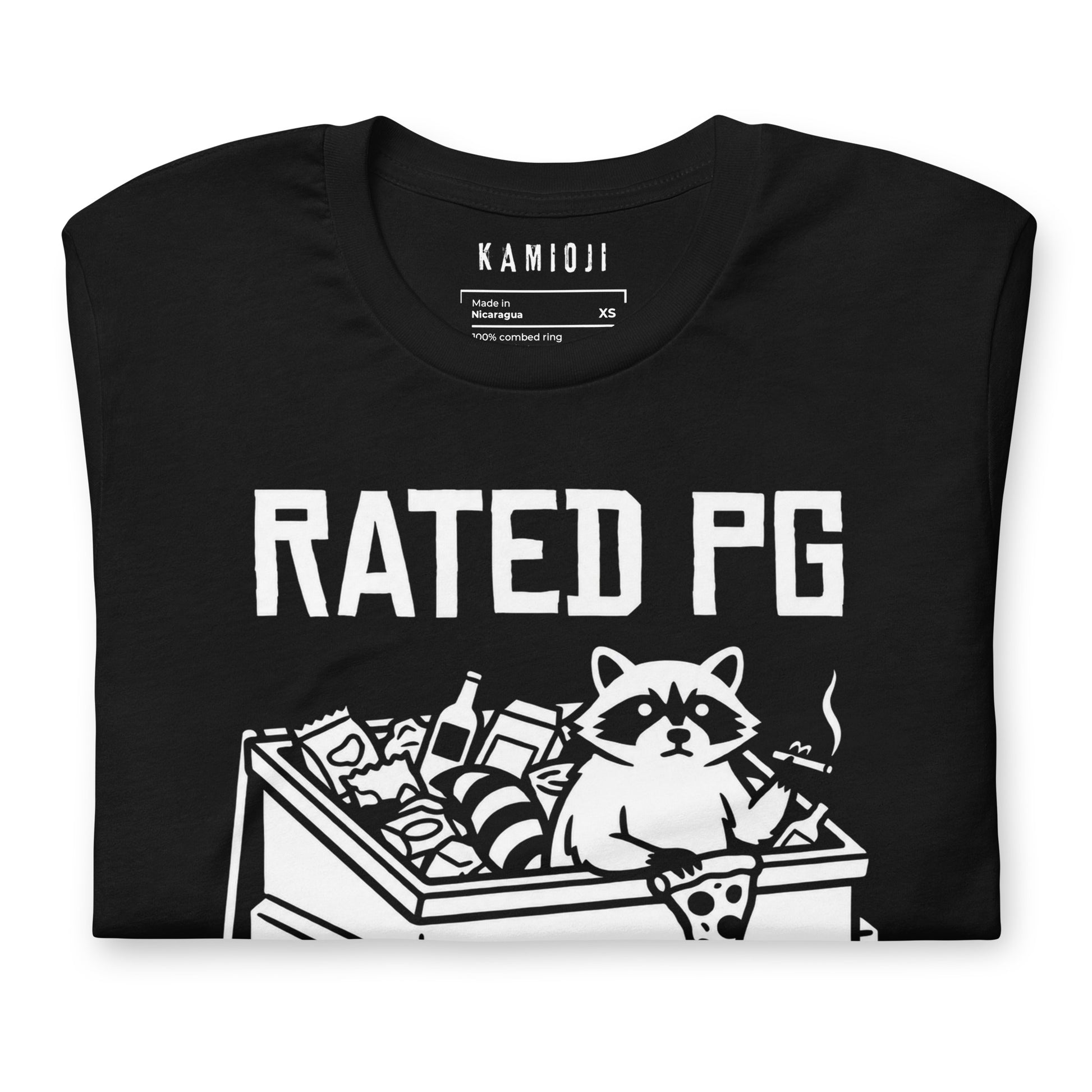 Funny raccoon graphic tee with trash panda illustration and Pure Garbage dumpster design
