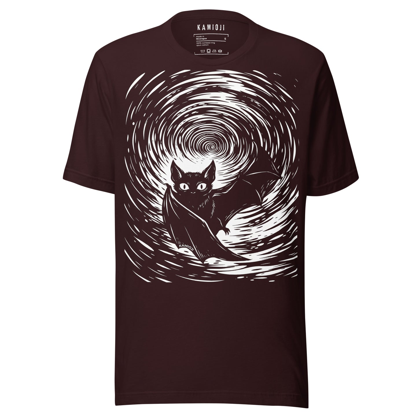 gothic bat t shirt with eerie bat design and high contrast fantasy style linework