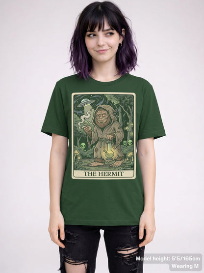 illustrative print, showing Bigfoot as 'The Hermit' surrounded by aliens, a UFO, and a smoking joint.