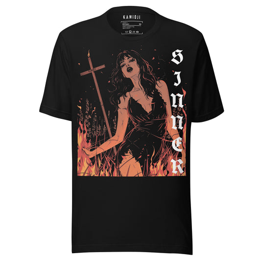 Lilith inspired graphic t shirt featuring gothic artwork associated with occult and mythological symbolism.