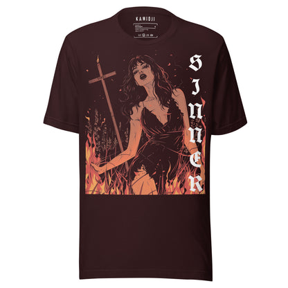 Alternative graphic t shirt inspired by Lilith mythology and gothic occult themes.