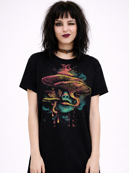 Trippy and cosmic mushroom tee