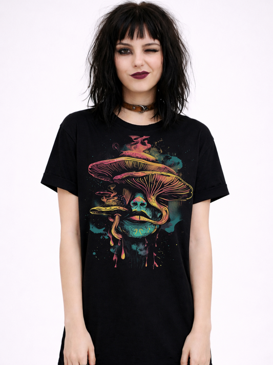 Trippy and cosmic mushroom tee