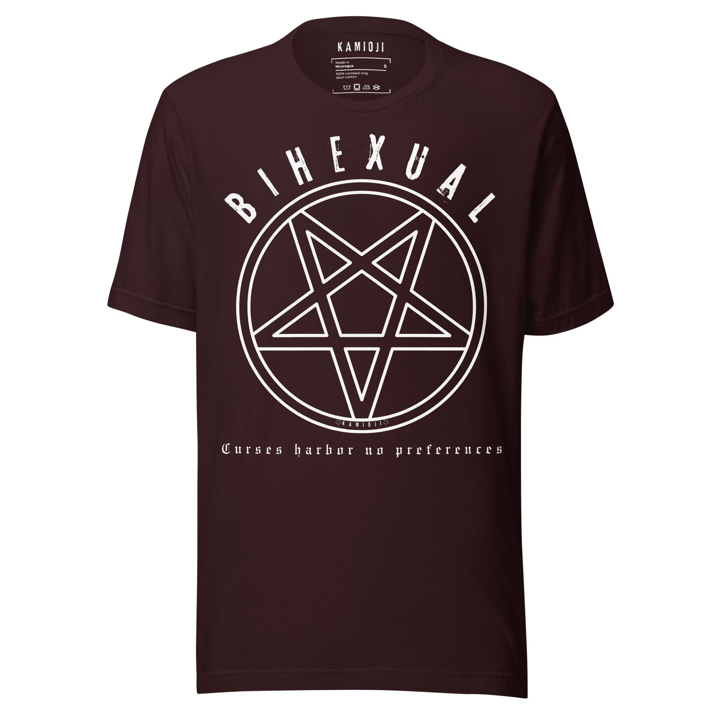 Alternative t shirt design combining wordplay and occult symbolism with a central sigil graphic.