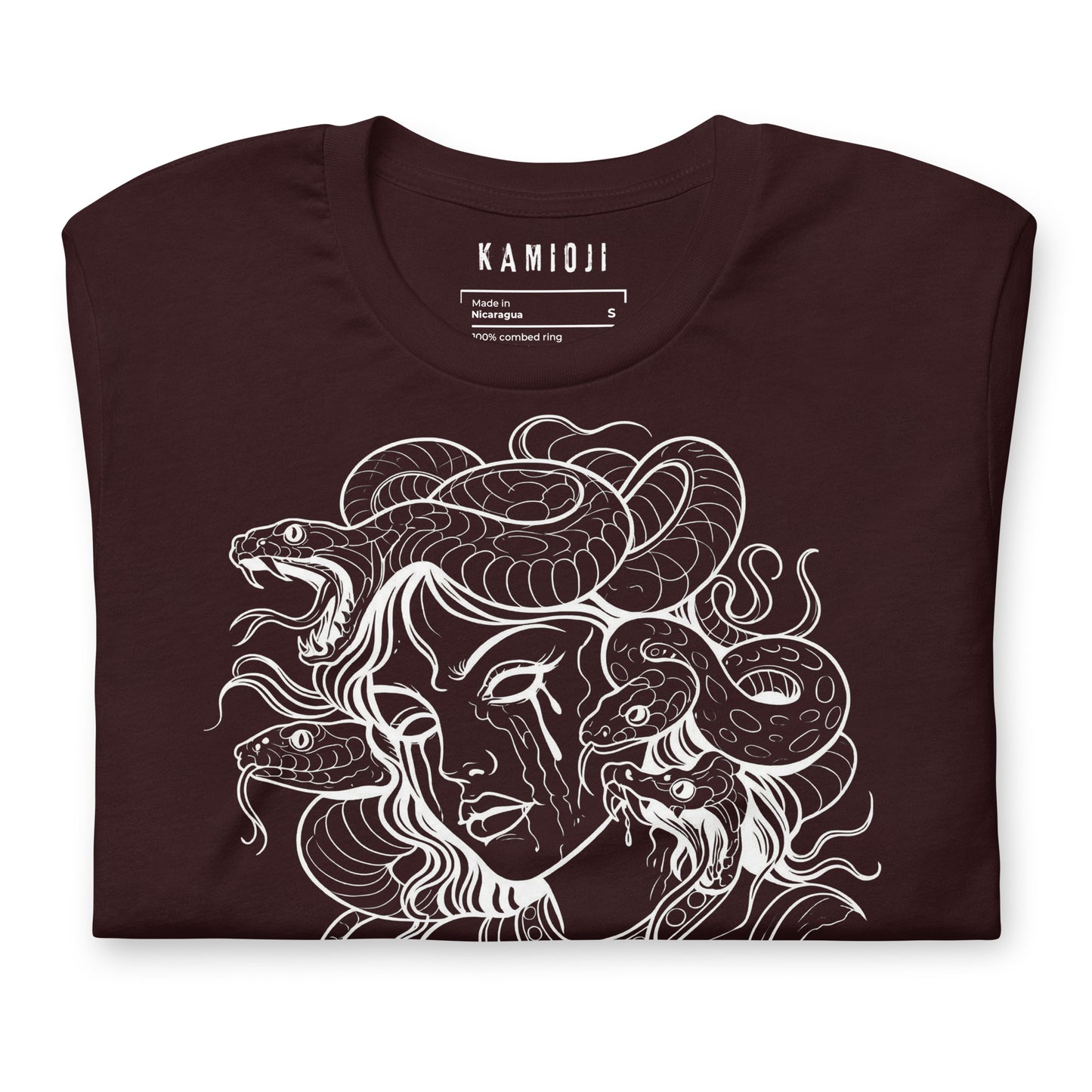 Alternative graphic tee with Medusa artwork and statement text beneath.