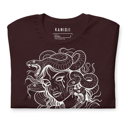 Alternative graphic tee with Medusa artwork and statement text beneath.