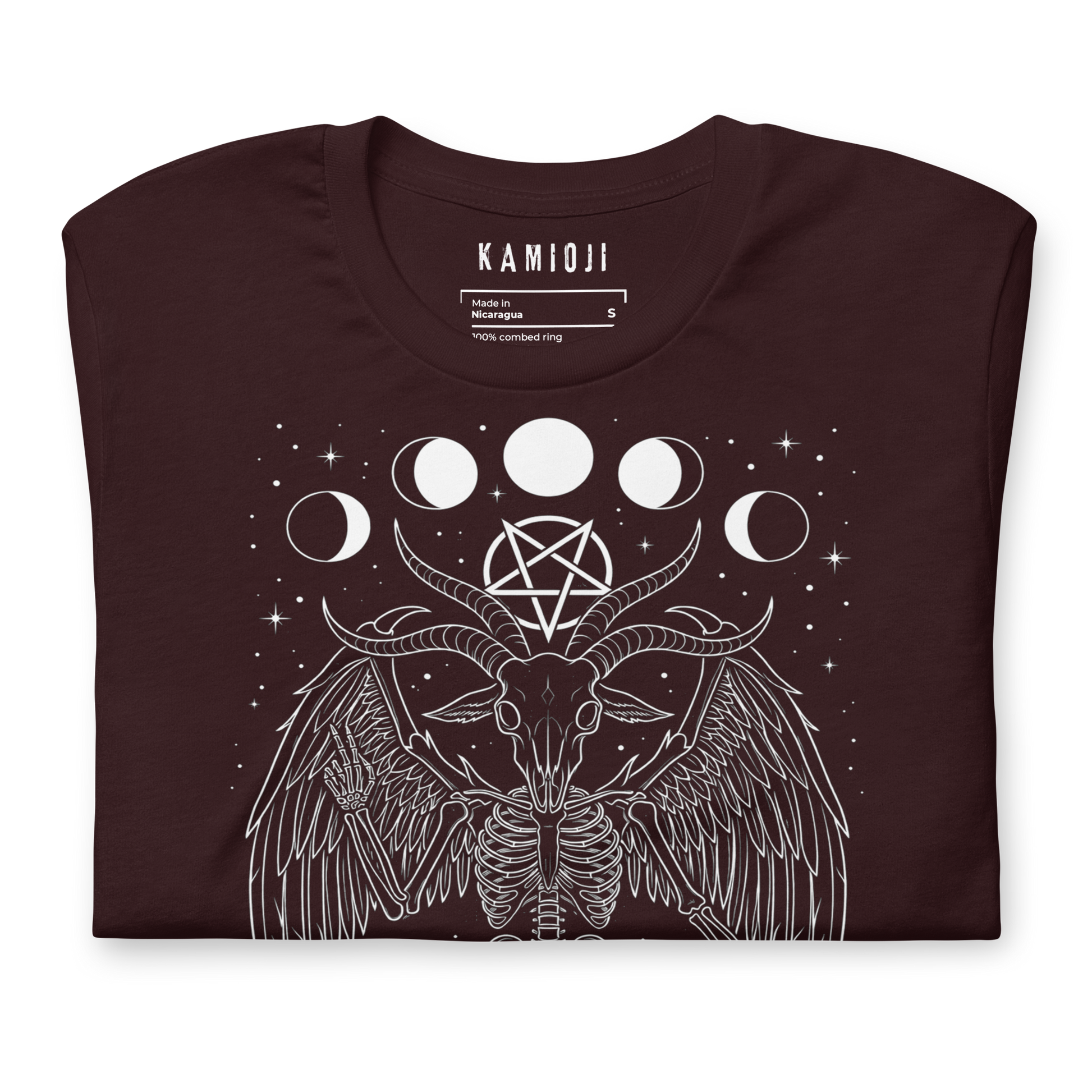 Satanic inspired t shirt with Baphomet design and alchemical symbolism.