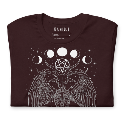 Satanic inspired t shirt with Baphomet design and alchemical symbolism.