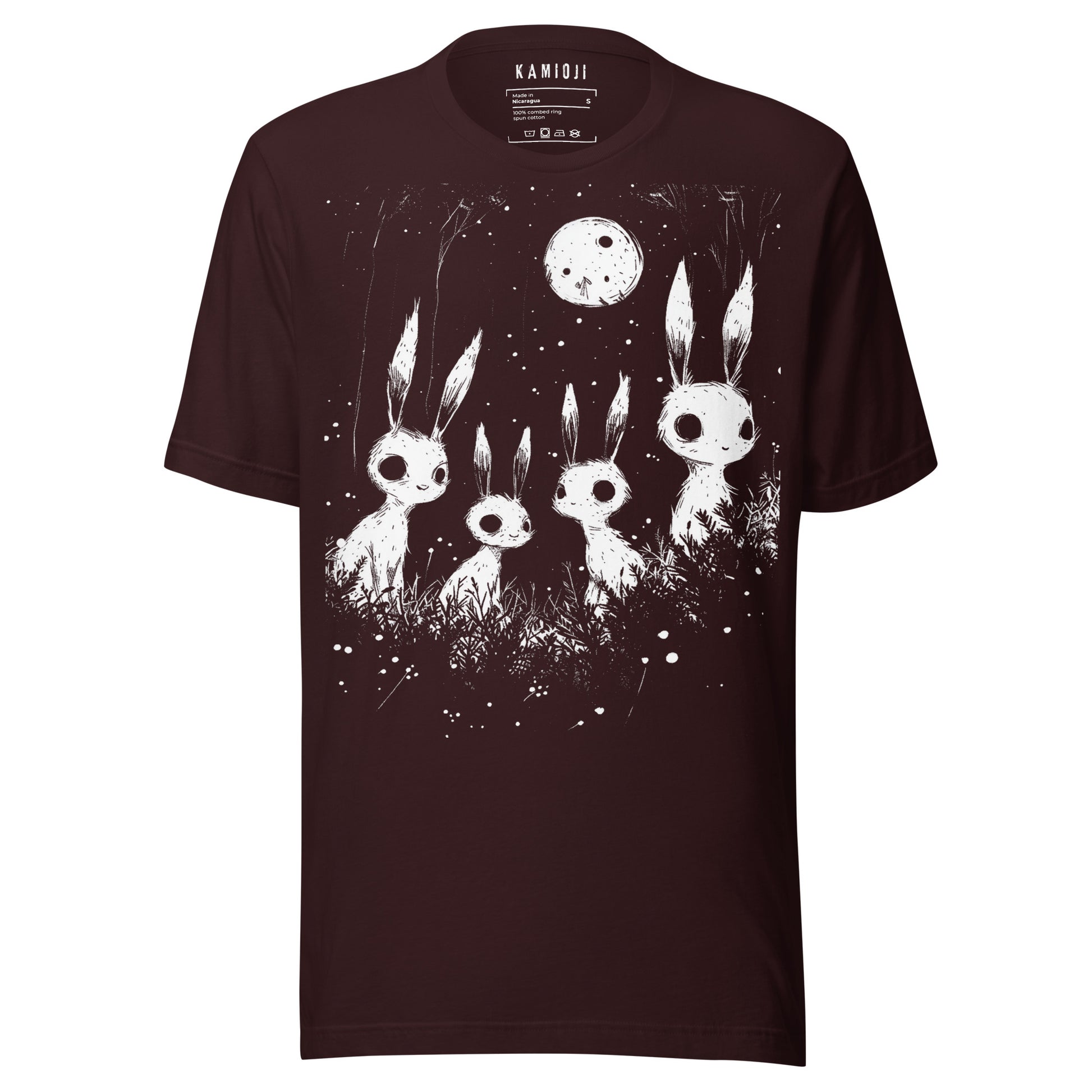 Oxblood black Dark gothic shirt with sinister bunny silhouettes and eerie full moon