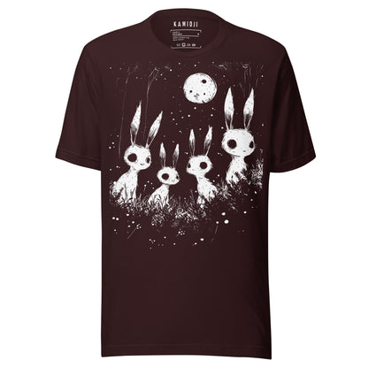 Oxblood black Dark gothic shirt with sinister bunny silhouettes and eerie full moon
