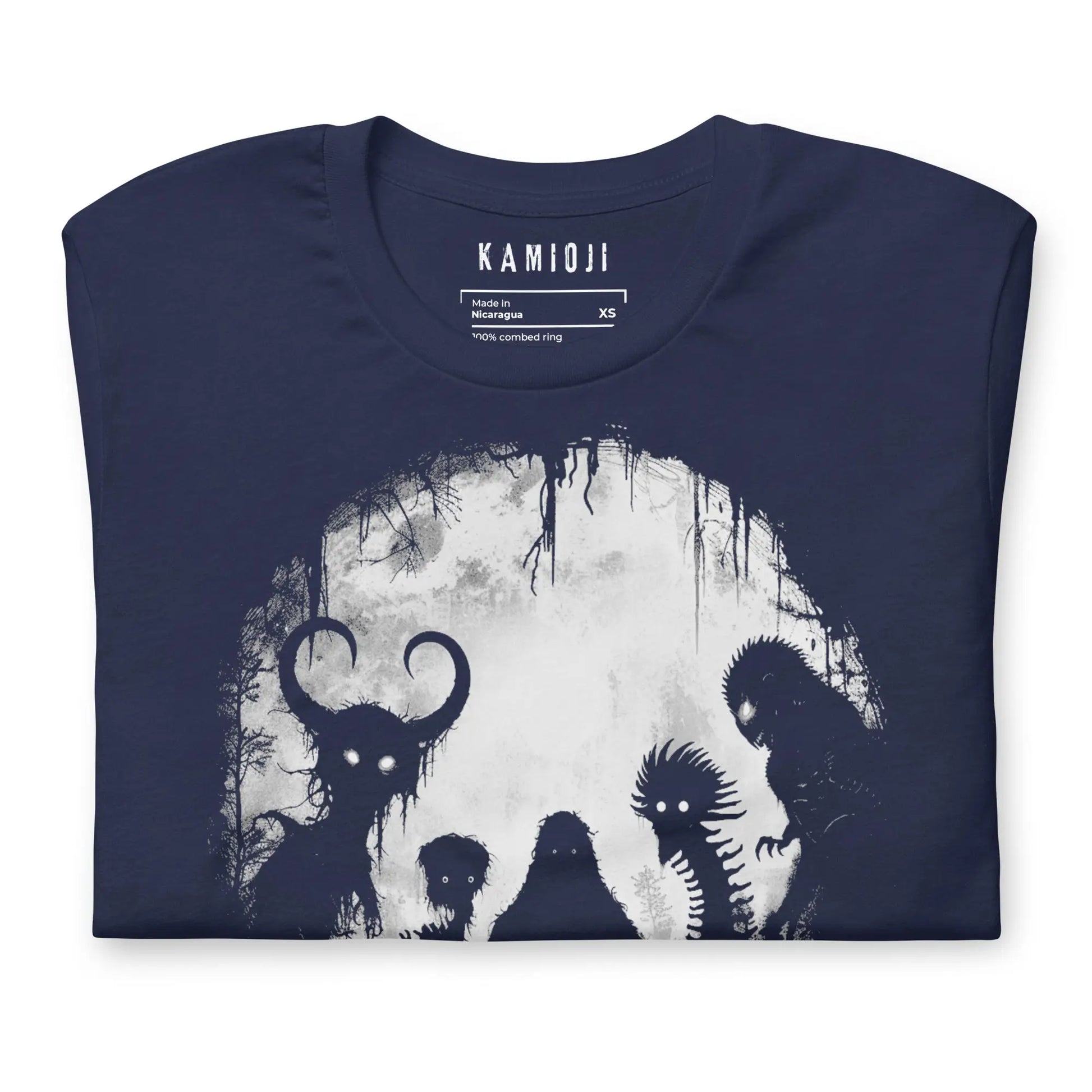 Alternative navy gothic tee with legendary cryptids illustrated in bold graphic design | Colour: Navy