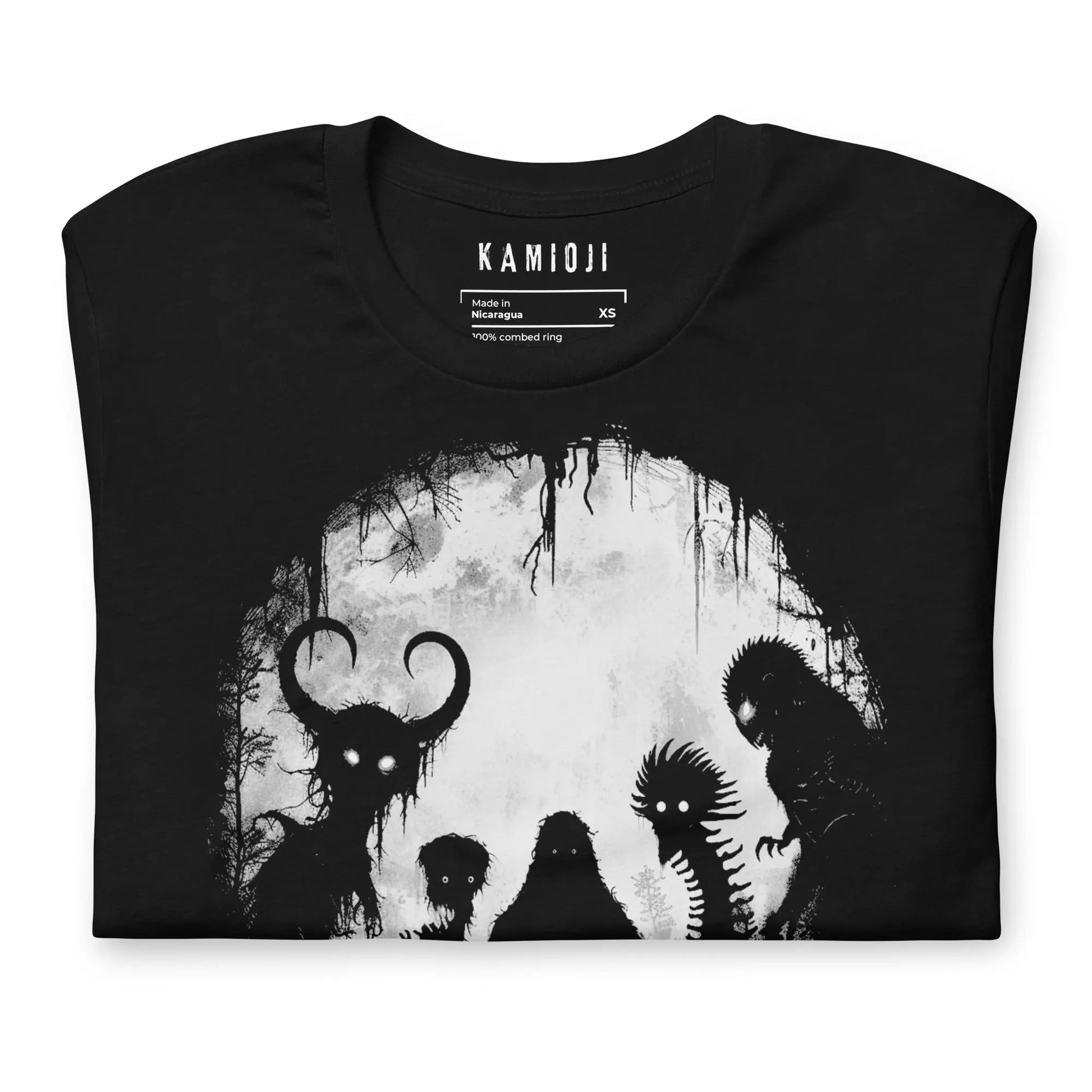 Gothic black tee featuring legendary cryptid creatures in a horror-inspired illustration | Colour: Black
