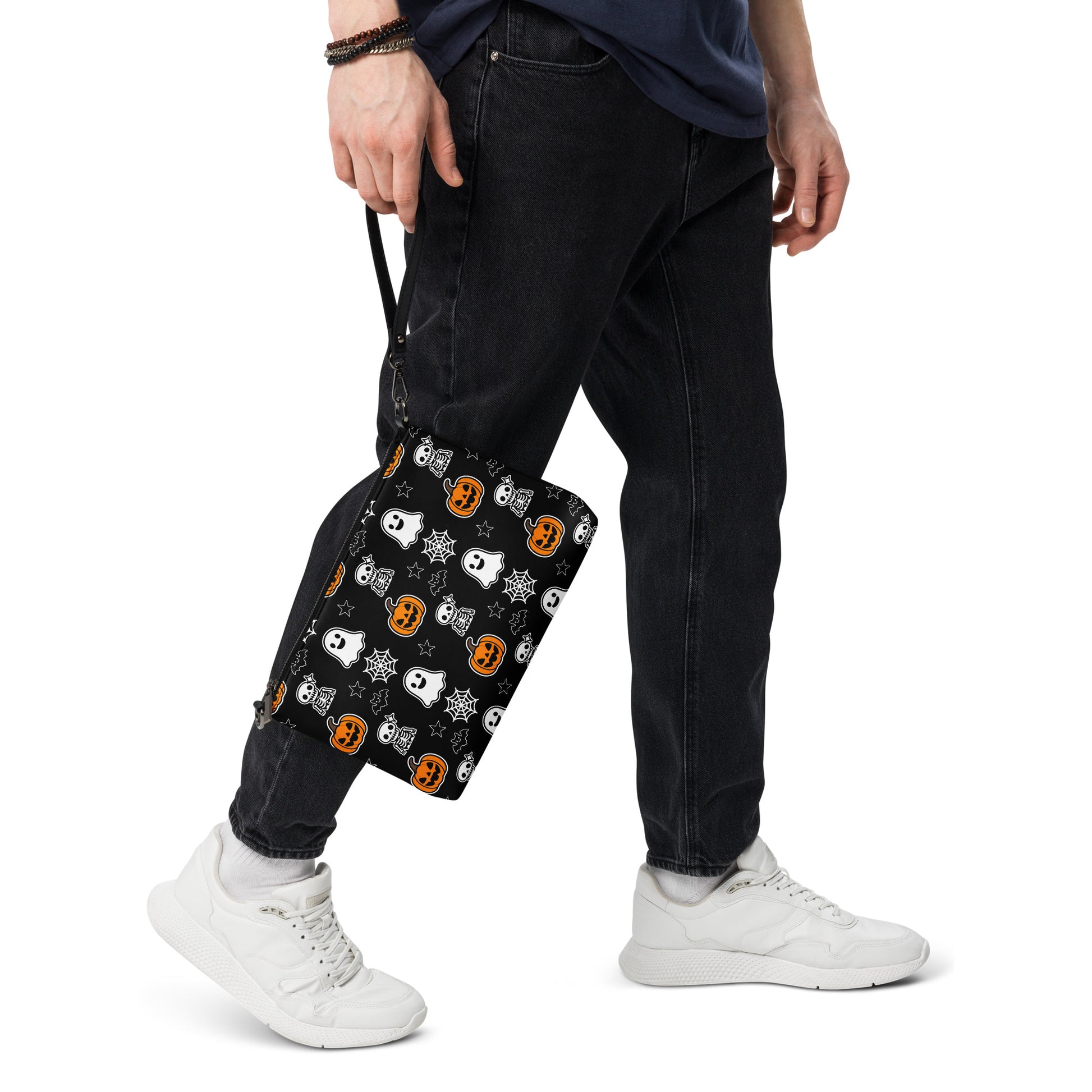 Alternative crossbody bag featuring spooky ghost, jack-o’-lantern, skeleton, and star design