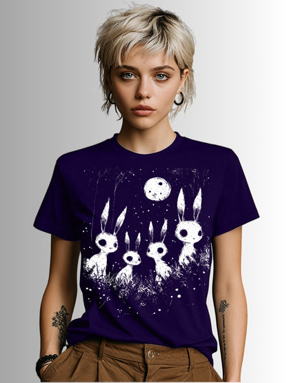 Purple Dark gothic shirt with sinister bunny silhouettes and eerie full moon