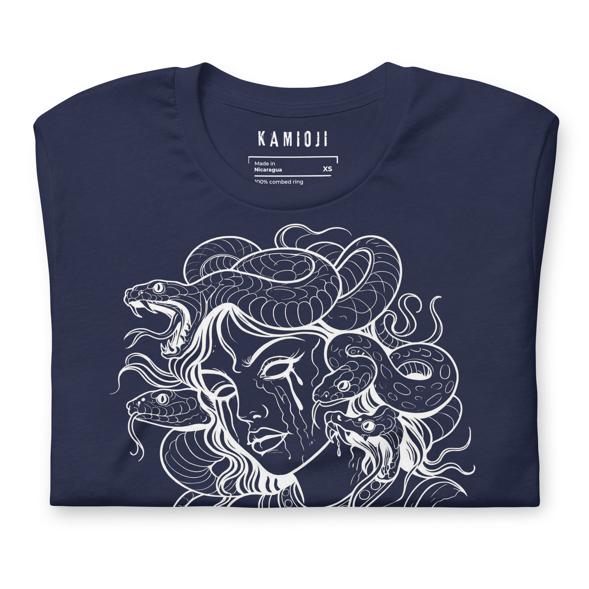 Unisex alternative t shirt with Medusa design and dark illustrative style.