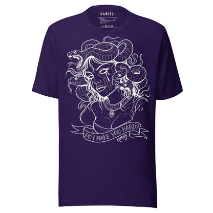 Gothic Medusa shirt featuring snake head details and high contrast linework.