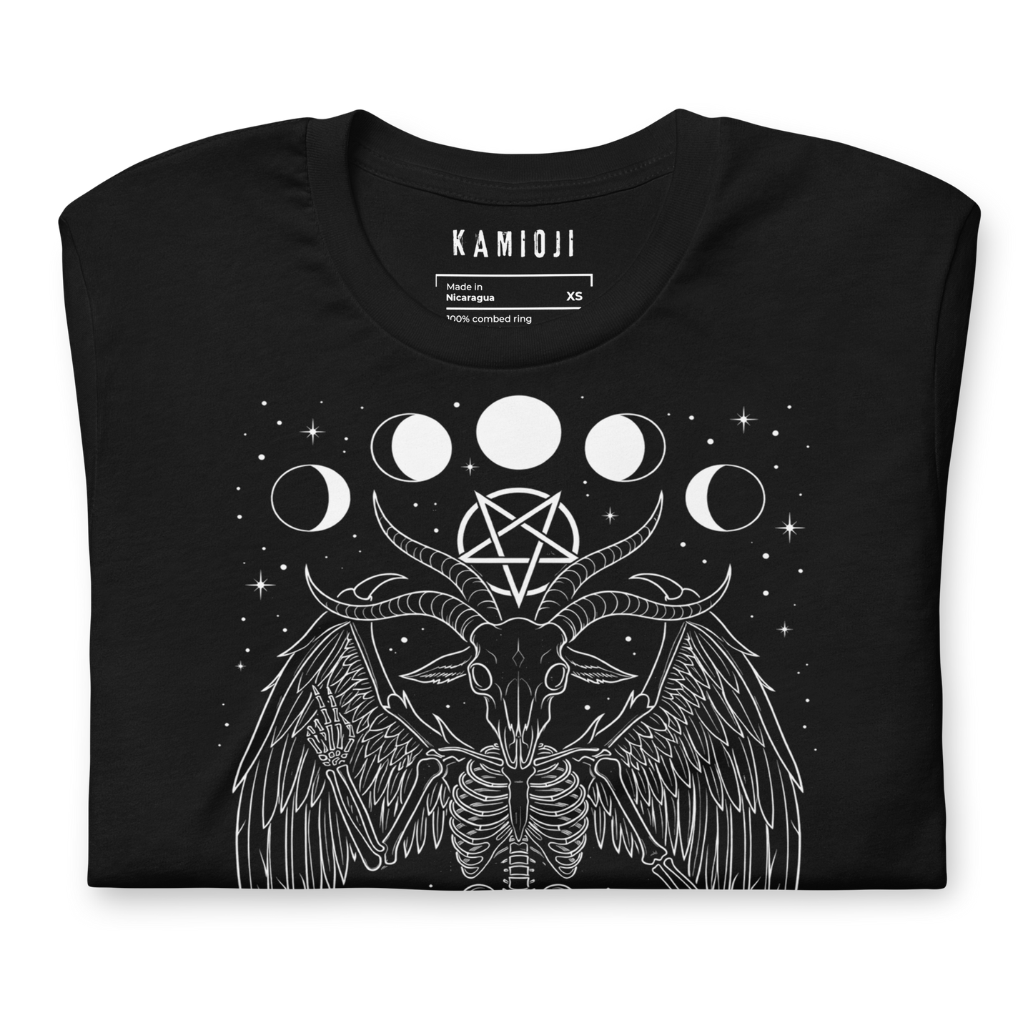 Unisex gothic t shirt with Baphomet illustration and Solve et Coagula text.