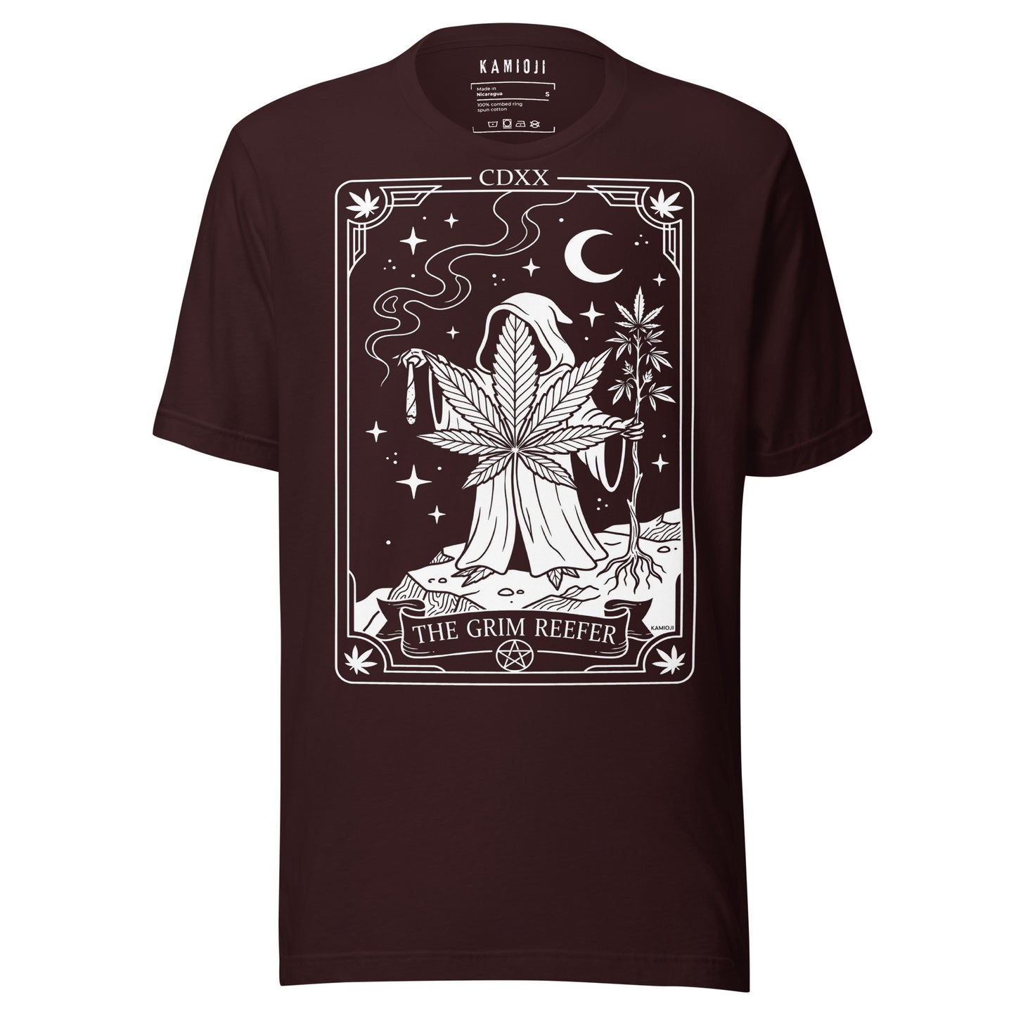weed themed grim reaper illustration and crescent moon stars